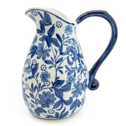 Blue and White Ceramic Floral Jug/Vase 21.5cm