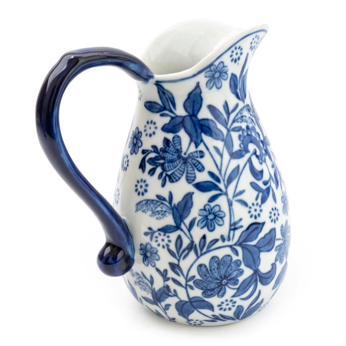 Blue and White Ceramic Floral Jug/Vase 21.5cm