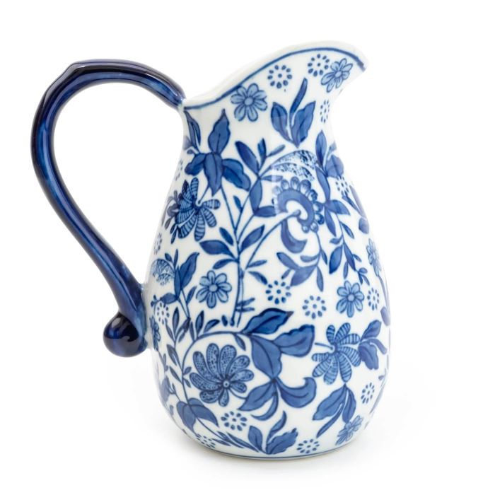 Blue and White Ceramic Floral Jug/Vase 21.5cm