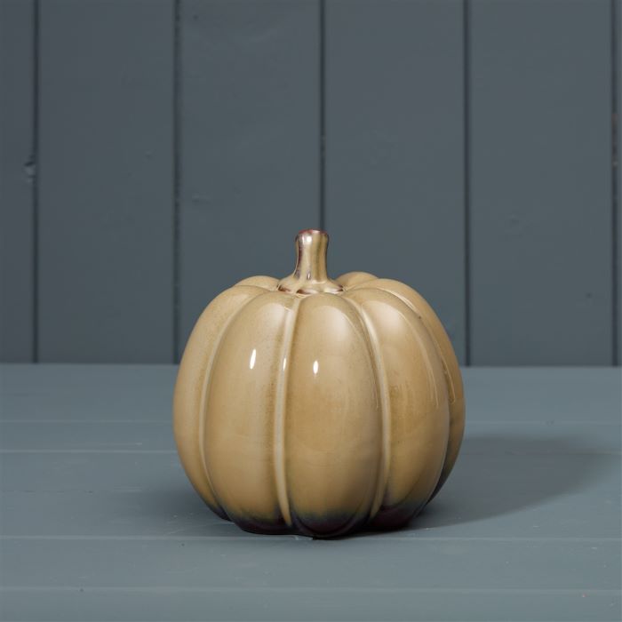 Medium Ceramic Pumpkin Ornament - Caramel - 13cm