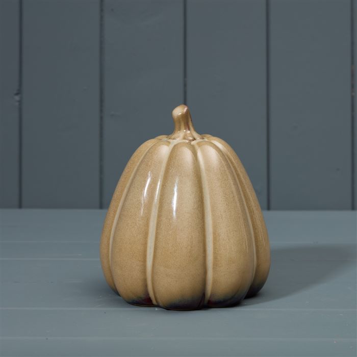 Large Ceramic Pumpkin Ornament - Caramel - 15cm