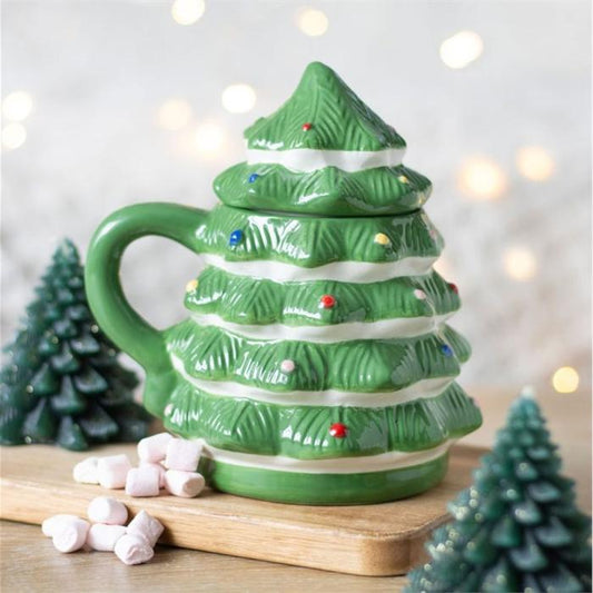 Green Christmas Tree Shaped Mug W/ Lid - 520ML