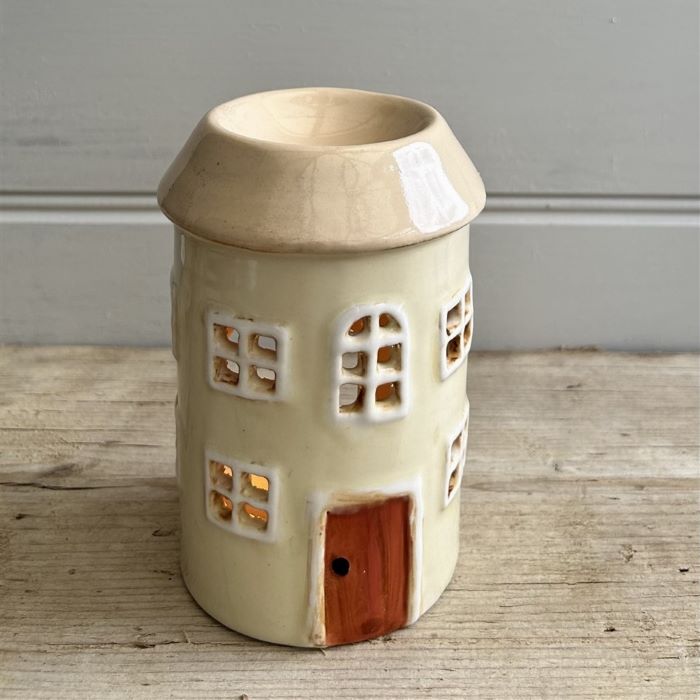 Ceramic House Tealight Holder/Wax Burner - Cream - 13cm