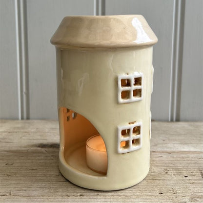 Ceramic House Tealight Holder/Wax Burner - Cream - 13cm