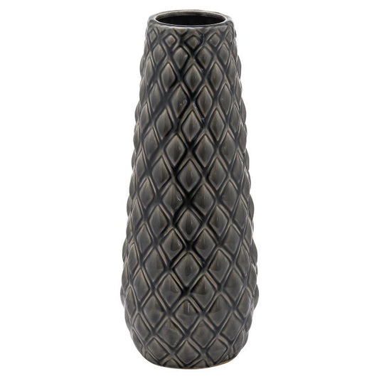 Glazed Ceramic Vase, Pine Black Embossed Vase - 36cm