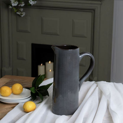 Glazed Ceramic Vase, Ribbed Grey Jug Embossed Vase - 32cm
