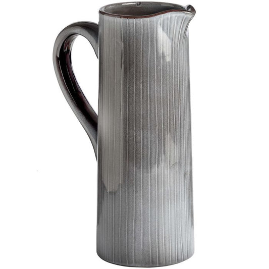 Glazed Ceramic Vase, Ribbed Grey Jug Embossed Vase - 32cm