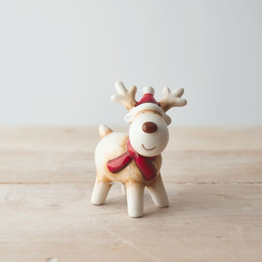 Glazed Ceramic Festive Christmas Reindeer | Reindeer Christmas Ornament | 9cm