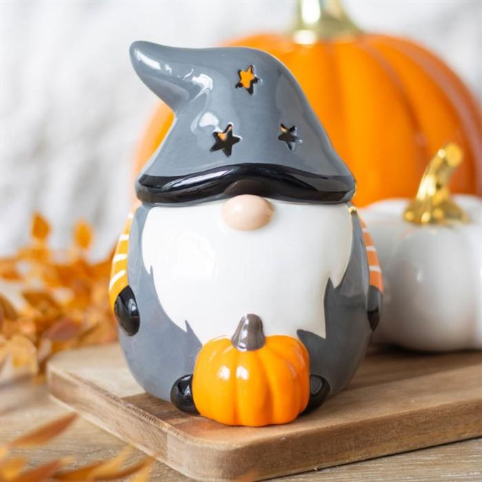 Grey Ceramic Gonk Oil Burner / Tealight Holder W/ Pumpkin