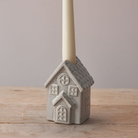 Ceramic Grey House Candle Holder Ornament 10.5cm