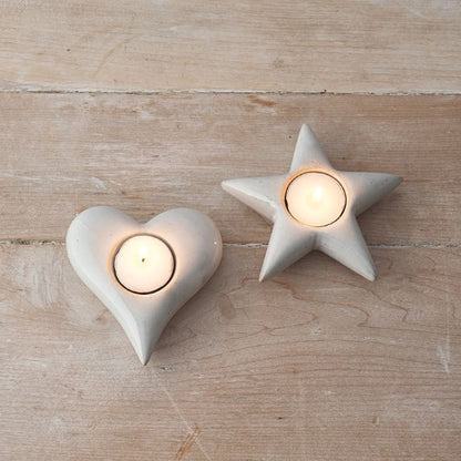 Natural Heart-Shaped Ceramic Tealight Candle Holder - Grey