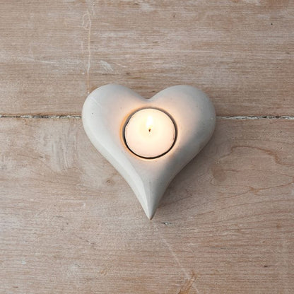 Natural Heart-Shaped Ceramic Tealight Candle Holder - Grey