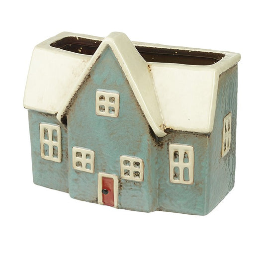 Ceramic Blue House Planter 17cm