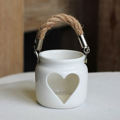 Ceramic White Heart Tealight Holder 7cm