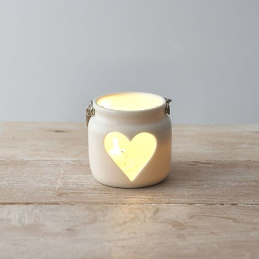 Ceramic White Heart Tealight Holder 7cm