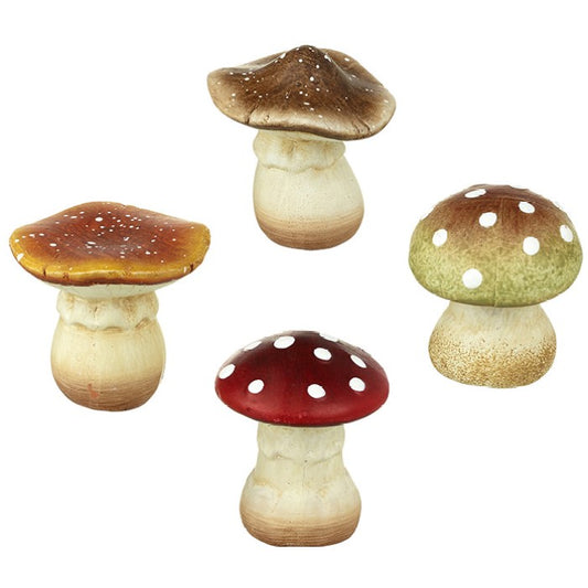 Ceramic Mushroom Ornaments - Set of 4 - 6cm