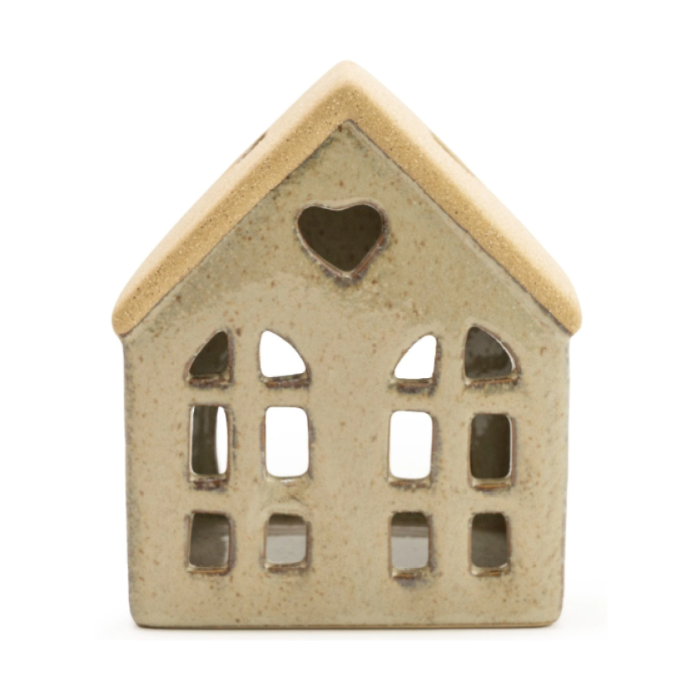 Natural Ceramic Heart House Tealight Candle Holder 11.5cm