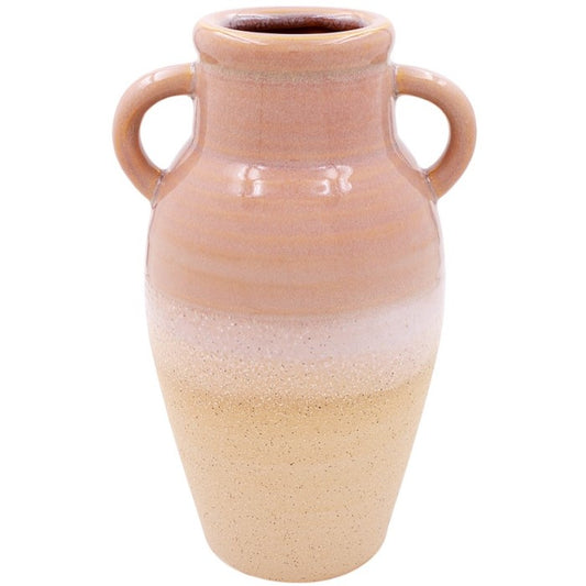 3 Tone Beige Ceramic Vase W/ Handles - 23cm