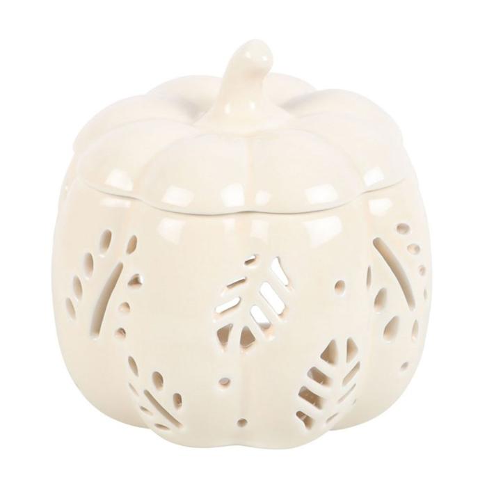 Off White Autumn Leaves Pumpkin Oil Burner / Tealight Holder