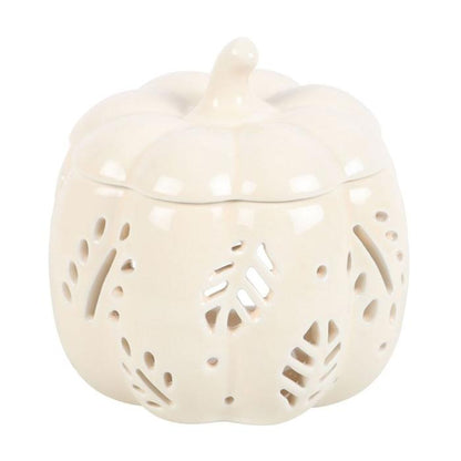 Off White Autumn Leaves Pumpkin Oil Burner / Tealight Holder