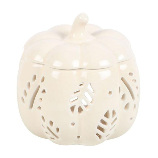 Off White Autumn Leaves Pumpkin Oil Burner / Tealight Holder