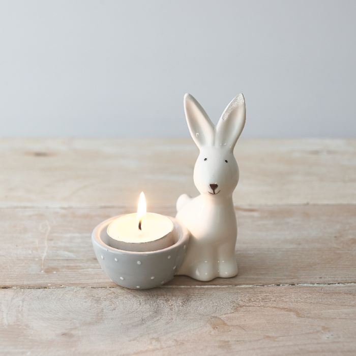 Ceramic Rabbit With Egg/Tealight Holder 10.5cm