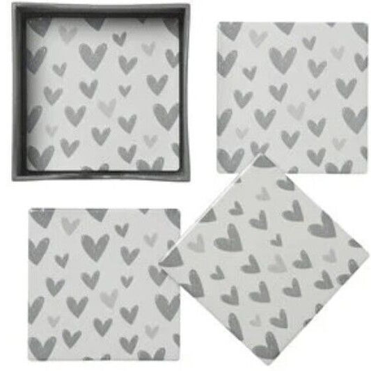 Scattered Hearts Ceramic Coasters - SET of 4