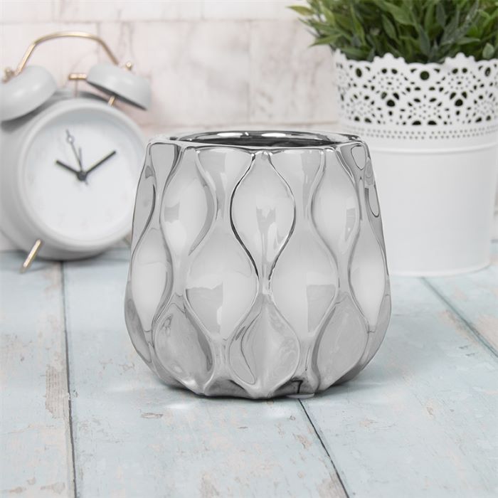 Ceramic Wave Planter - Silver Coloured - 14cm