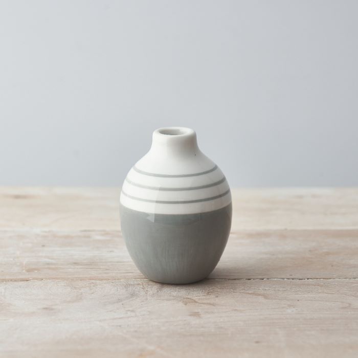 Grey & White Striped Bud Vases, Set Of 2 Grey & White Bud Vases 9CM