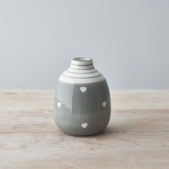 Grey & White Striped Bud Vases, Set Of 2 Grey & White Bud Vases 9CM