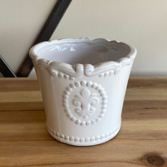 White Ceramic Fleur De Lis Planter 9cm