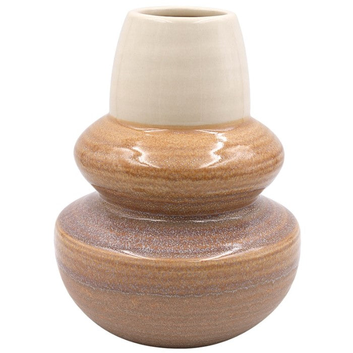 Ceramic Wooden Effect Bulbus Vase - 21cm