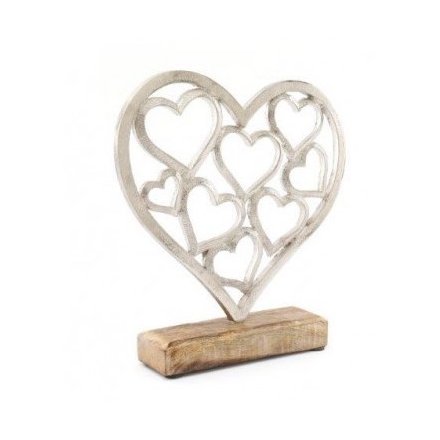 Cluster Heart Ornament on Wooden Base - 22cm