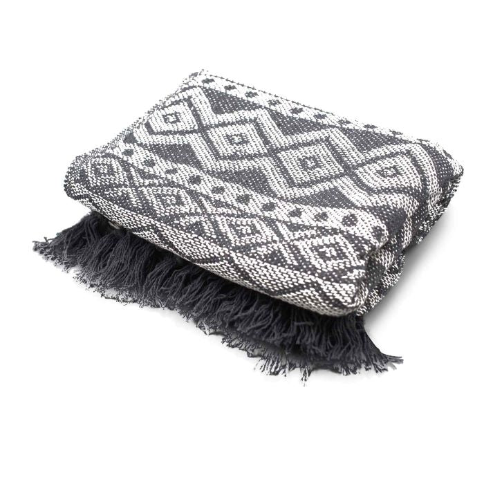 Cotton Geometric Grey Throw 140x200cm