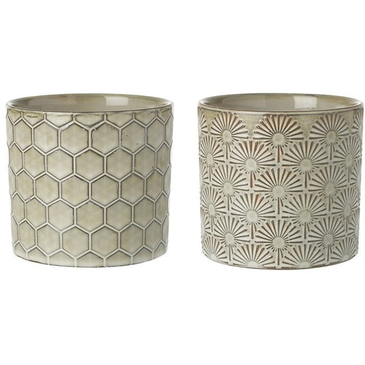 Cream Patterned Ceramic Planters - 10cm