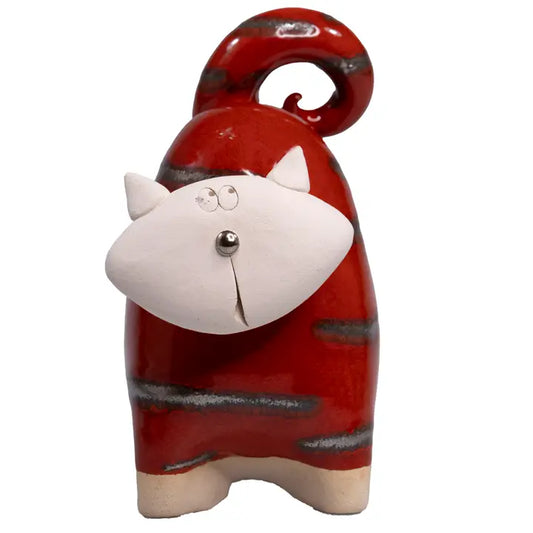 Chunky Cat Ceramic Figurine in Red - 14cm