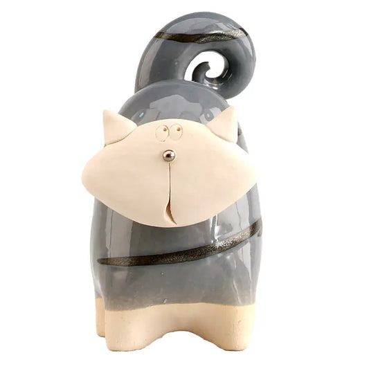 Chunky Cat Ceramic Figurine in Gray - 14cm