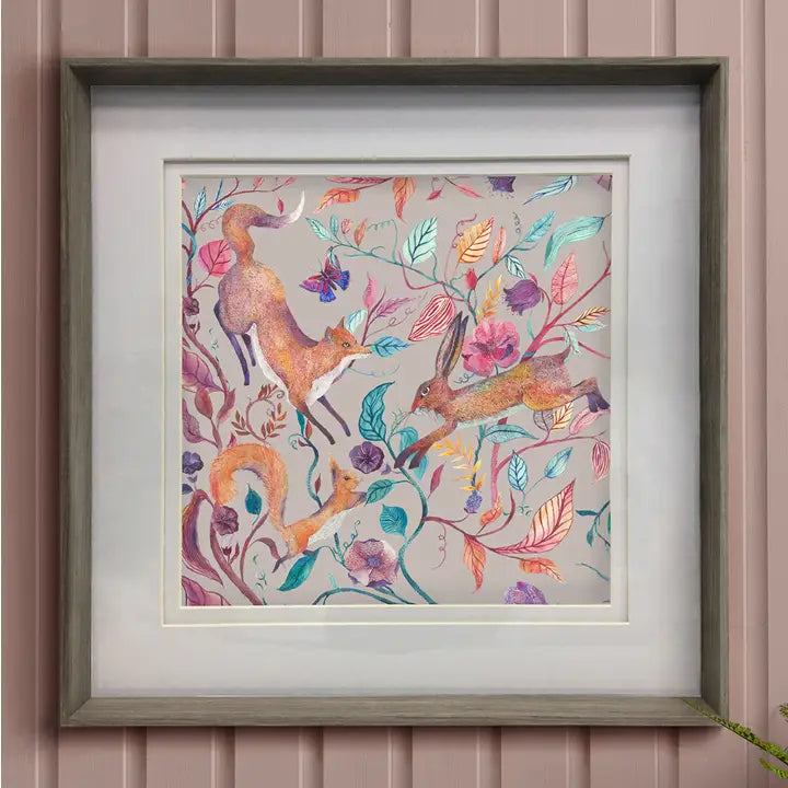 Leaping Into the Fauna Framed Print Nut - 81x81cm