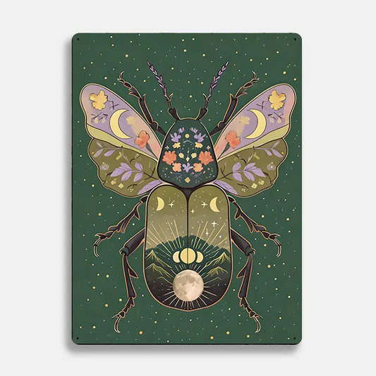 Beetle Botanical Green Scandinavian Folk Metal Sign Plaque