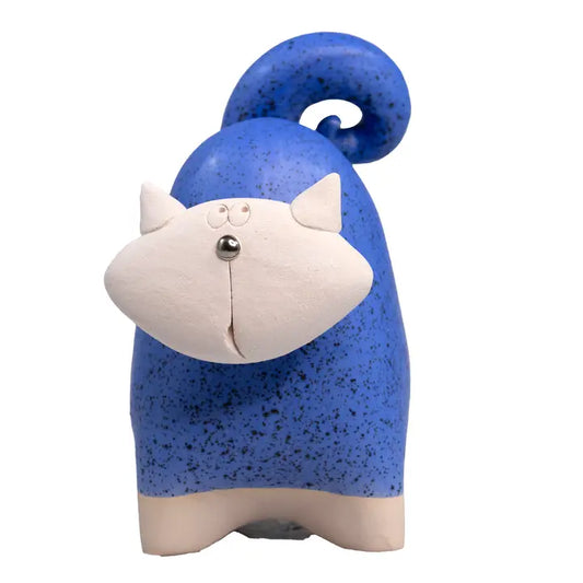 Chunky Cat Ceramic Figurine in Blue - 14cm