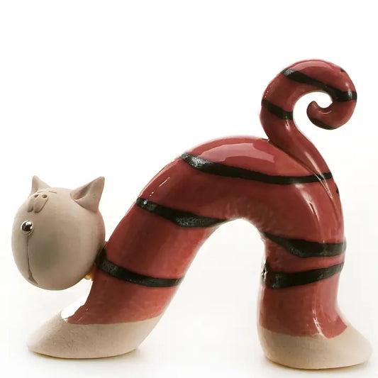 Artisan Ceramic Bow Cat Figurine in Pink - 14cm