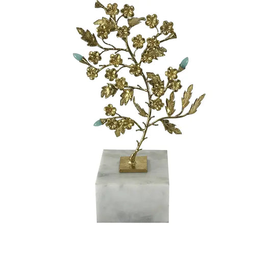Gold Flower Sculpture - Marble Base - 29.2cm