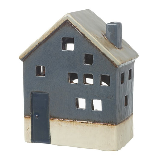 Dark Blue House Ceramic Tealight Holder - 16cm