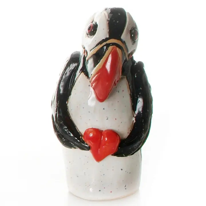 Handcrafted Ceramic Figurine Shy Puffin with Heart Ornament - 16cm