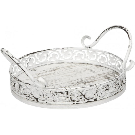 White Distressed Metal Tray - 23cm