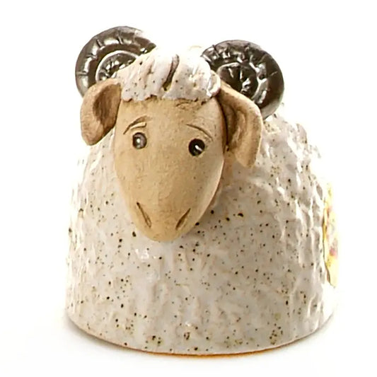 Handmade Wolly Ram Ceramic Figurine in White - 12cm