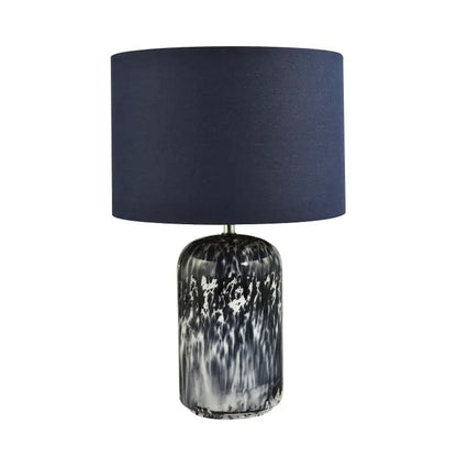 Modern Navy Blue and Smoked Grey Marble Snowflake Glass Table Lamp with Shade - 46cm