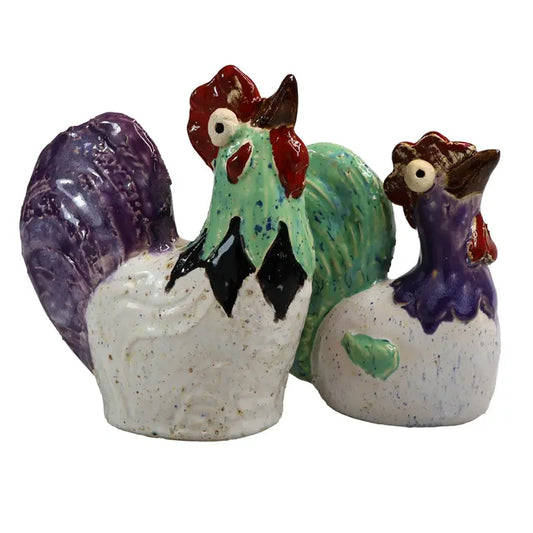 Cockerel & Hen Duo Ceramic Figurine