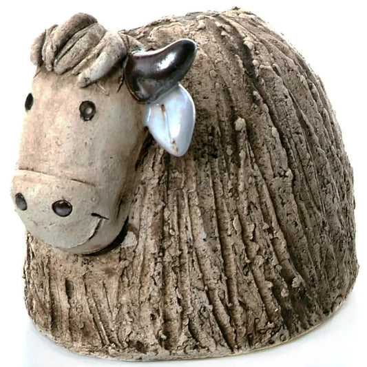 Round Cow Ceramic Figurine in Natural - 12cm