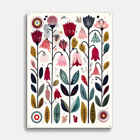 Illustration Flowers Scandinavian Folk Metal Sign Plaque